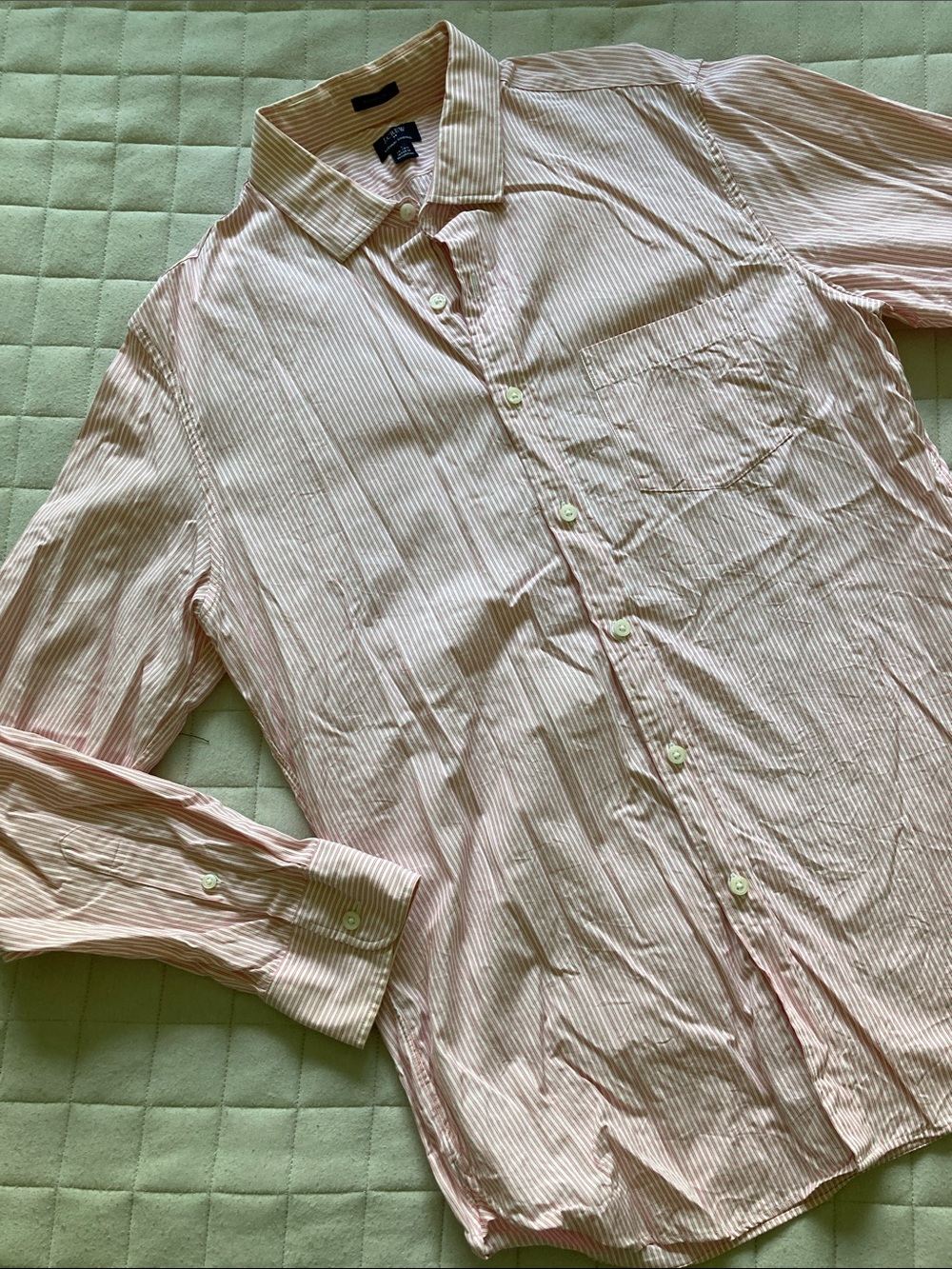 J. Crew Men's Light Pink and White Striped Dress Shirt